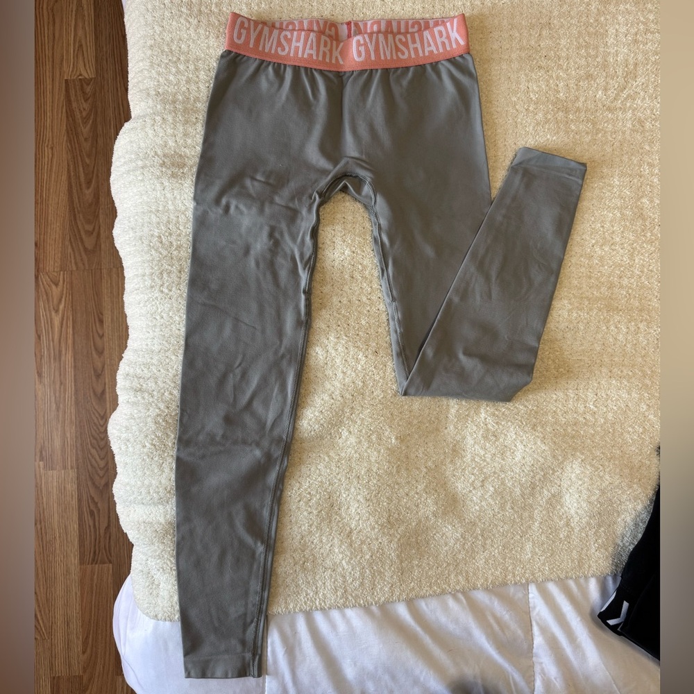 Gymshark Gray Leggings with Pink Waistband